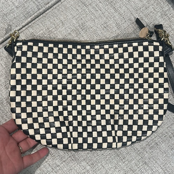Clare V Petit Moyen Black/Cream Woven Checker crossbody/ shoulder bag - Picture 7 of 13